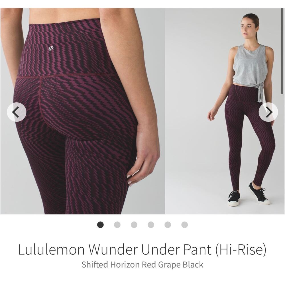 Lululemon Wunder Under Hi-Rise Shifted Horizon Red Grape Black sz 4 29” inseam